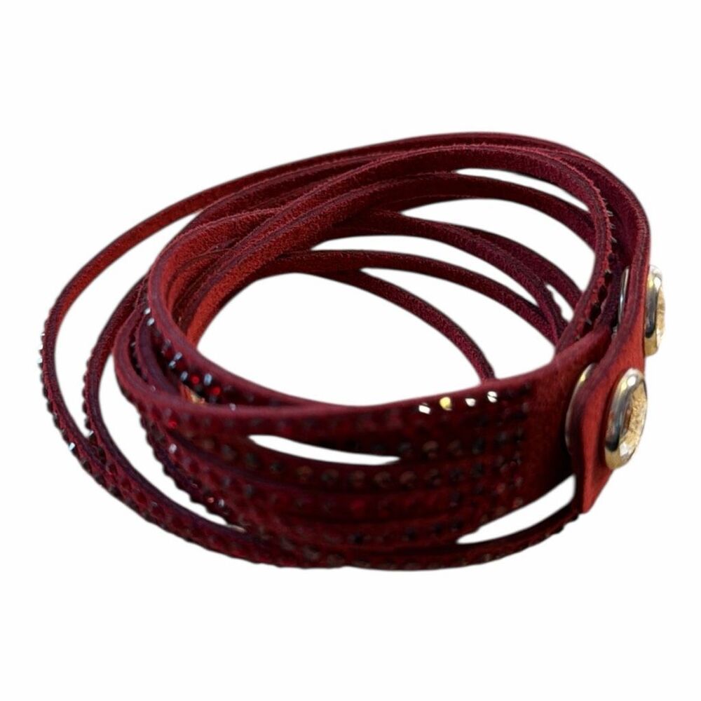 Swarovski Slake Wrap Bracelet Burgundy with Clear Crystal Stones Adjustable Crys - Picture 5 of 7